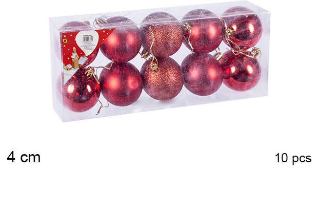 Pack 10 shiny/matte/glitter red bauble 4 cm