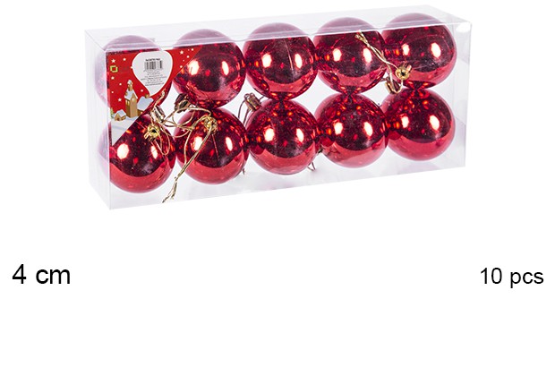 Pack 10 bolas rojo brillo 4 cm