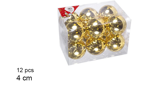 Pack 12 bolas oro brillo 4 cm