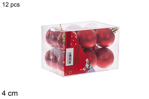Pack 12 bolas vermelhas brilhantes/foscas 4 cm