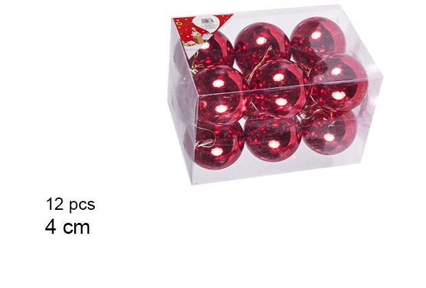 Pack 12 bolas vermelhas brilhantes 4 cm