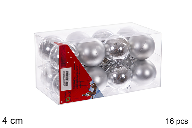Pack 16 bolas prata brilhantes/foscas 4 cm