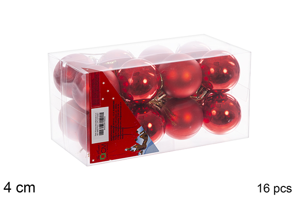 Pack 16 bolas rojo brillo/mate 4 cm