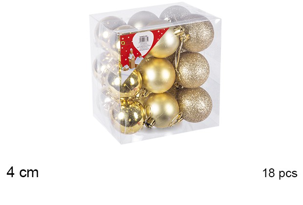 Pack 18 bolas ouro brilhantes/foscas/glitter 4 cm