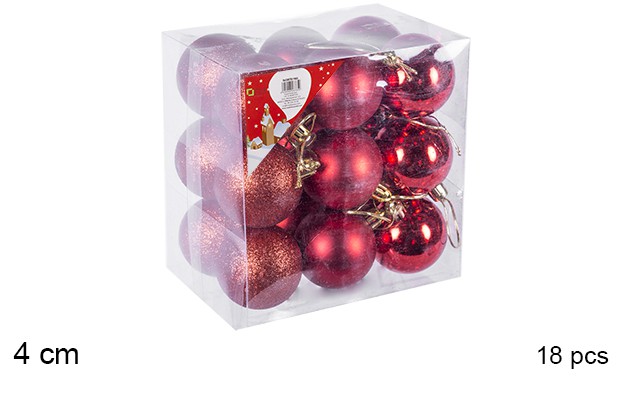 Pack 18 palline rosse lucideopache/glitterati 4 cm