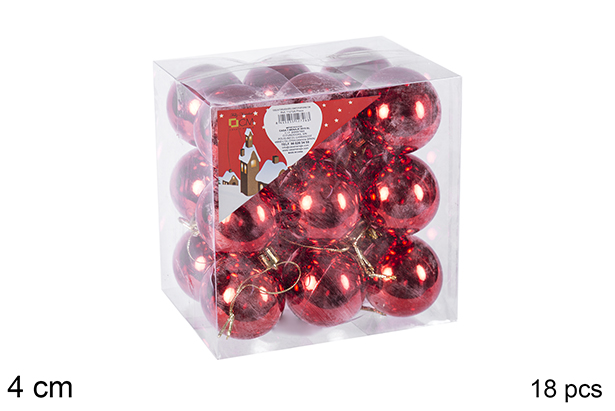 Pack 18 bolas rojo brillo 4 cm