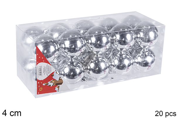 Pack 20 bolas plata brillo 4 cm