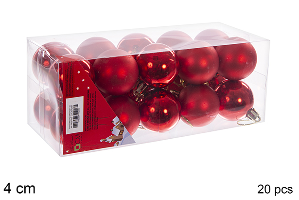 Pack 20 shiny/matte red bauble 4 cm 