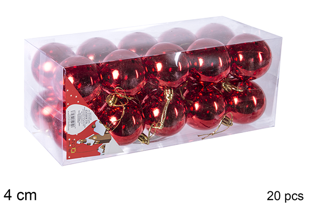 Pack 20 boules rouges brillantes 4 cm 