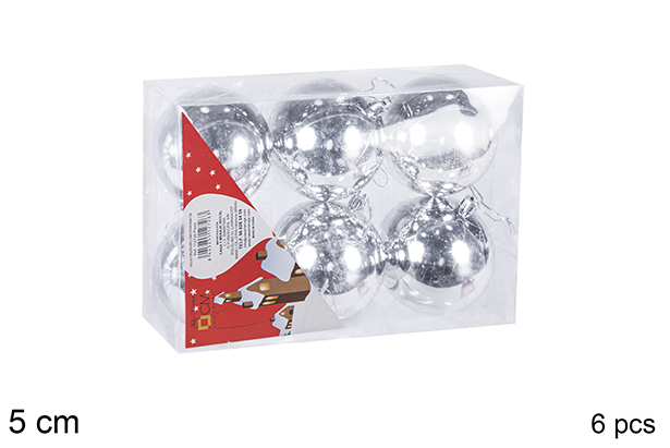 Pack 6 bolas plata brillo 5 cm
