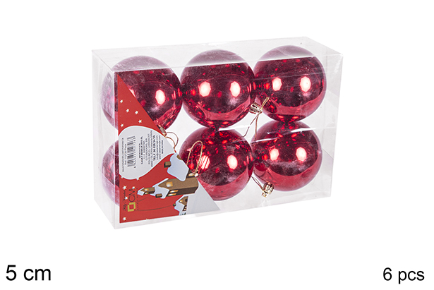 Pack 6 bolas rojo brillo 5 cm