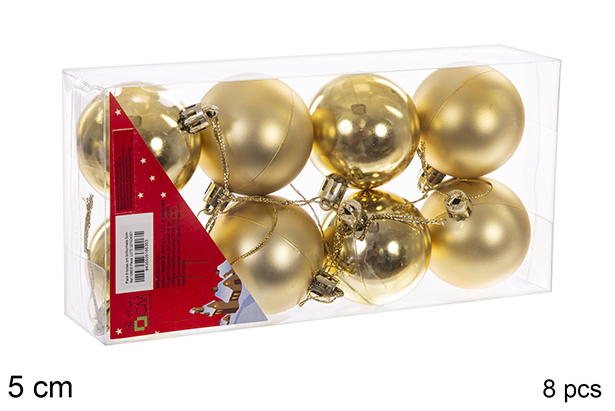 Pack 8 bolas ouro brilhantes/foscas 5 cm