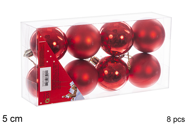 Pack 8 bolas vermelhas brilhantes/foscas 5 cm