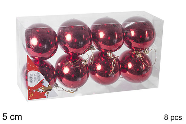 Pack 8 bolas rojo brillo 5 cm