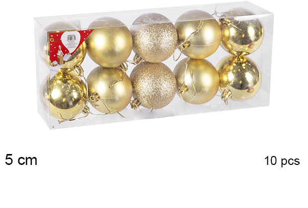 Pack 10 shiny /matt/glitter gold bauble 5 cm