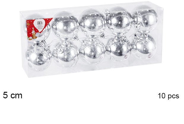 Pack 10 palline argento lucide 5 cm