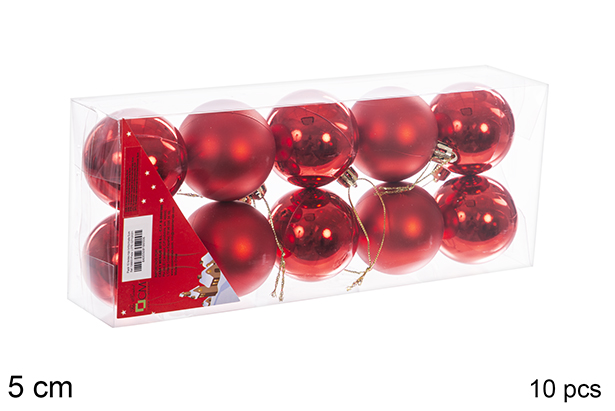Pack 10 shiny/matte red bauble 5 cm