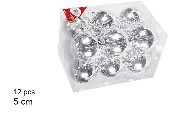 Pack 12 bolas plata brillo 5 cm