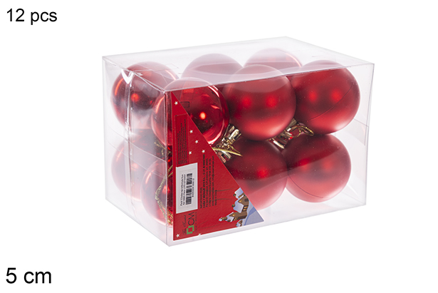 Pack 12 bolas rojo brillo/mate 5 cm