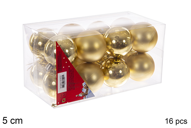 Pack 16 boules dorées brillantes/mates 5 cm
