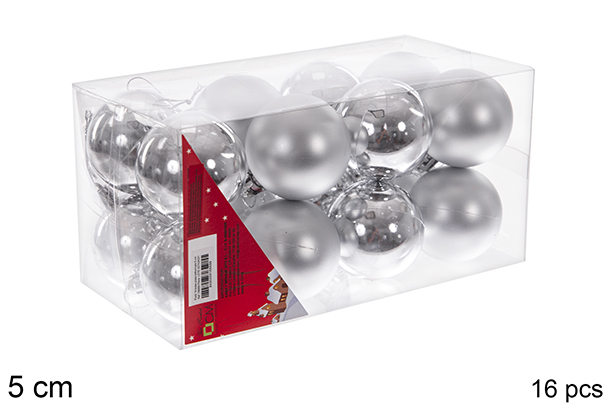 Pack 16 boules argentées brillantes/mates 5 cm