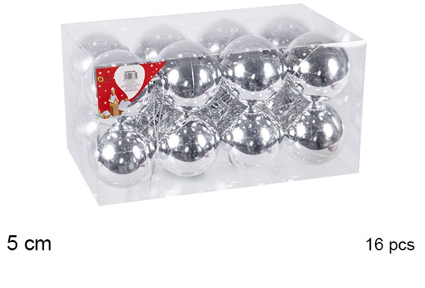 Pack 16 bolas plata brillo 5 cm