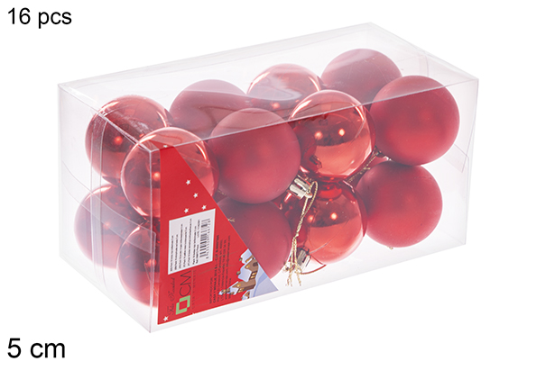 Pack 16 bolas vermelhas brilhantes/foscas 5 cm