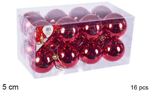 Pack 16 shiny red balls 5 cm