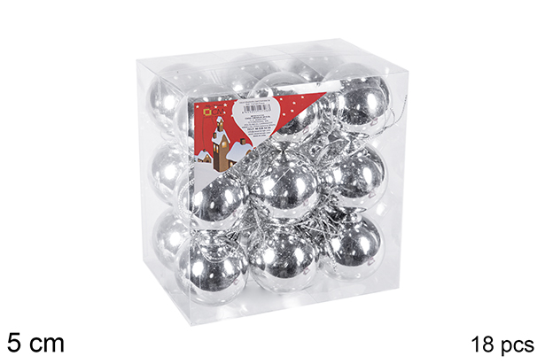 Pack 18 palline argento lucide 5 cm