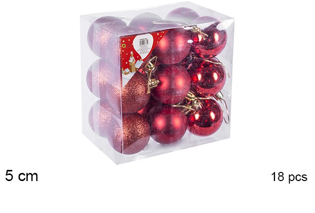 Pack 18 shiny/matte/glitter red bauble 5 cm
