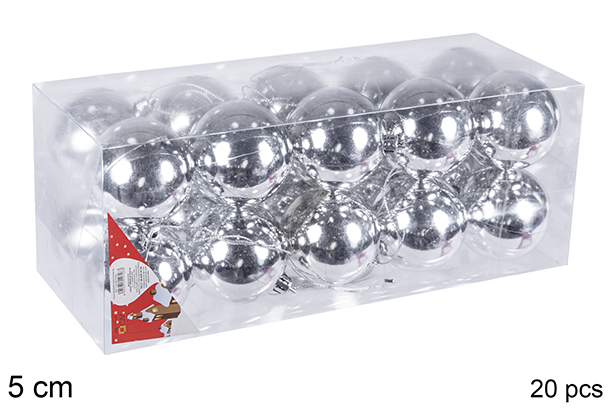 Pack 20 bolas plata brillo 5 cm