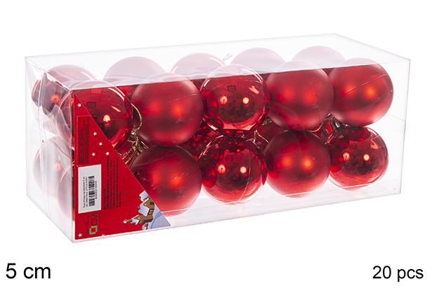 Pack 20 shiny/matte red bauble 5 cm 