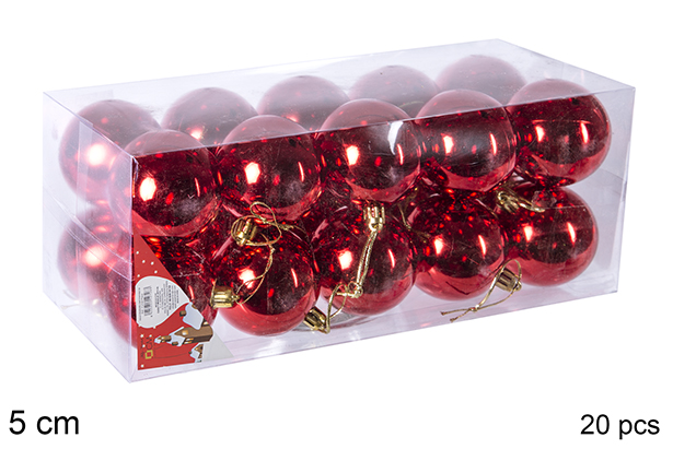 Pack 20 shiny red bauble 5 cm 