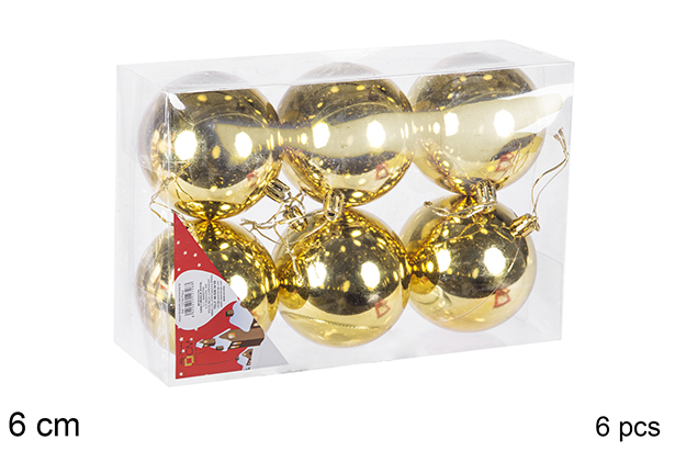 Pack 6 bolas oro brillo 6 cm