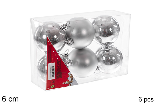 Pack 6 bolas prata brilhantes/foscas 6 cm
