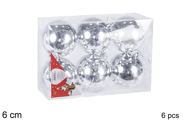 Pack 6 bolas plata brillo 6 cm