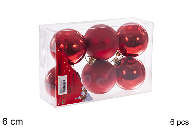 Pack 6 bolas rojo brillo/mate 6 cm
