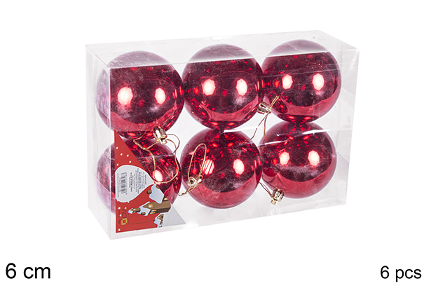 Pack 6 bolas rojo brillo 6 cm