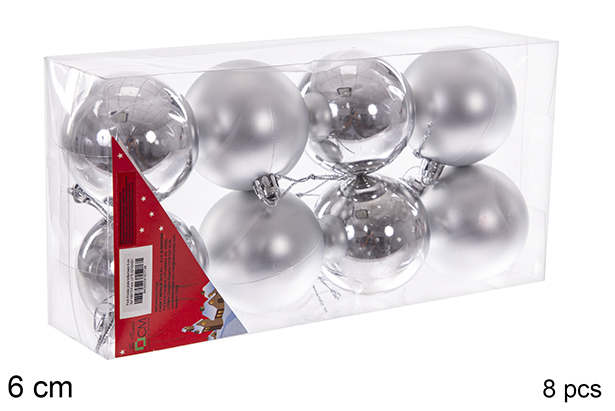 Pack 8 bolas plata brillo/mate 6 cm