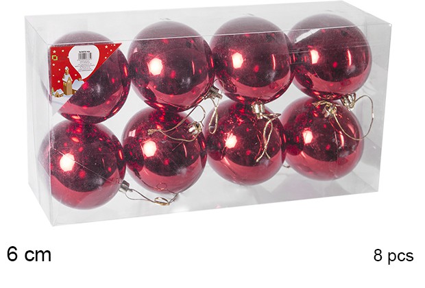 Pack 8 bolas rojo brillo 6 cm