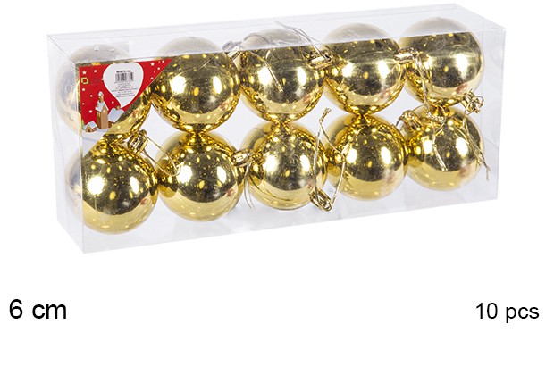 Pack 10 bolas ouro brilhantes 6 cm