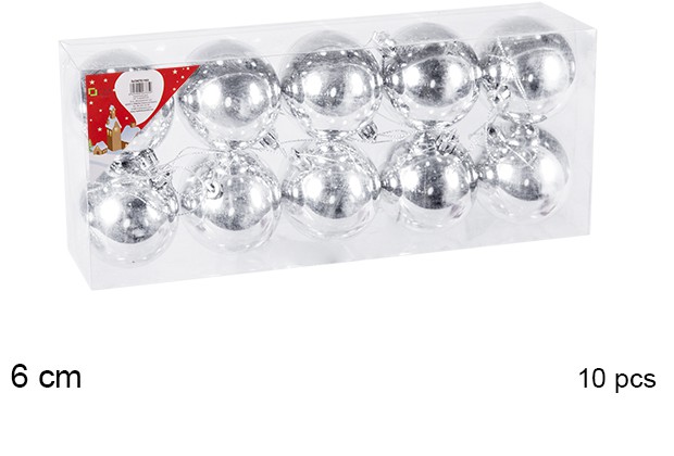 Pack 10 bolas plata brillo 6 cm
