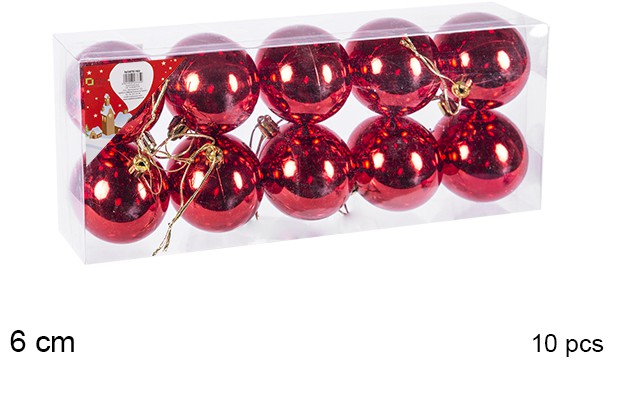 Pack 10 bolas rojo brillo 6 cm