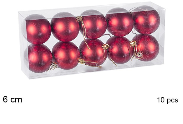 Pack 10 matte red balls 6 cm