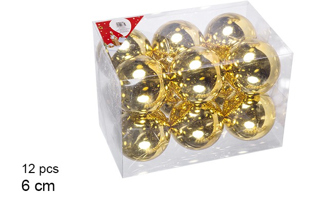 Pack 12 shiny gold bauble 6 cm