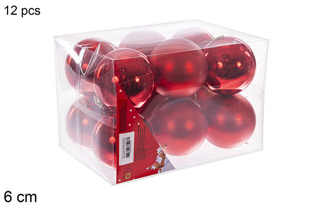 Pack 12 shiny/matte red bauble 6 cm