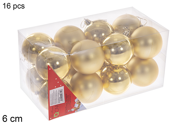 Pack 16 shiny/matte gold balls 6 cm