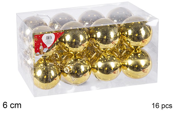 Pack 16 bolas oro brillo 6 cm