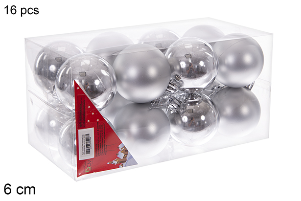 Pack 16 bolas plata brillo/mate 6 cm