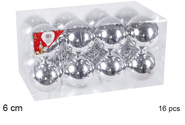 Pack 16 shiny silver balls 6 cm